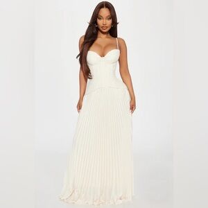 Fashion Nova Daniella Lace Corset Pleated Maxi Dress in cream